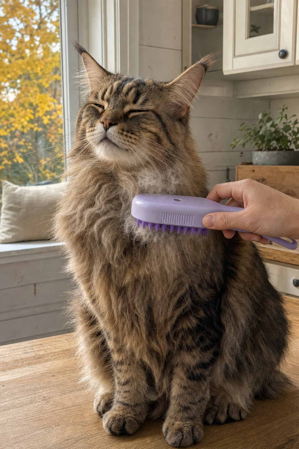 Maine coon borstas på bröstet med Steam Brush 2.0